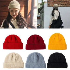Unisex Winter Ribbed Knitted Cuffed Short Melon Cap Rieworkes