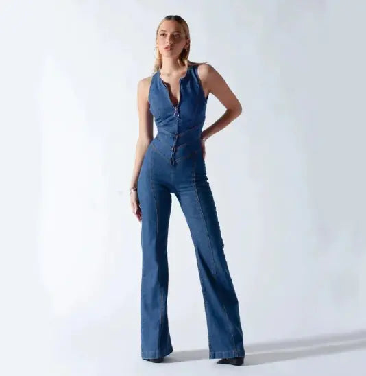 Heart-Shape Backless Denim Jumpsuit Rieworkes