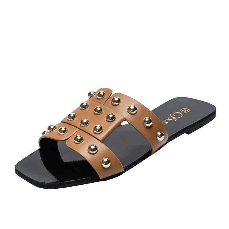 Fashion Rivet Flat Sandals for Women’s Casual Wear Rieworkes