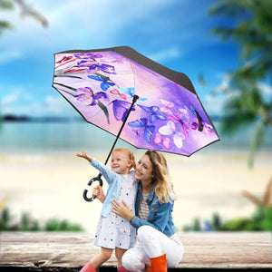 SIEPASA 49/56 Inch Inverted Reverse Upside Down Umbrella, Extra Large Double Canopy Vented Windproof Waterproof Stick Golf Umbrellas with C-shape Handle. Blue Butterfly 49 Inch Rieworkes