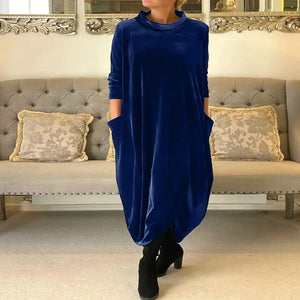 New Women's Long Sleeve Solid Color Round Neck Dress Mimarta
