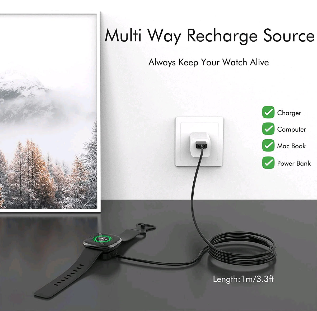 Wireless Charger For Fitbit Sense Versa 3 4 Watch USB Fast Charging Dock Cable Rieworkes