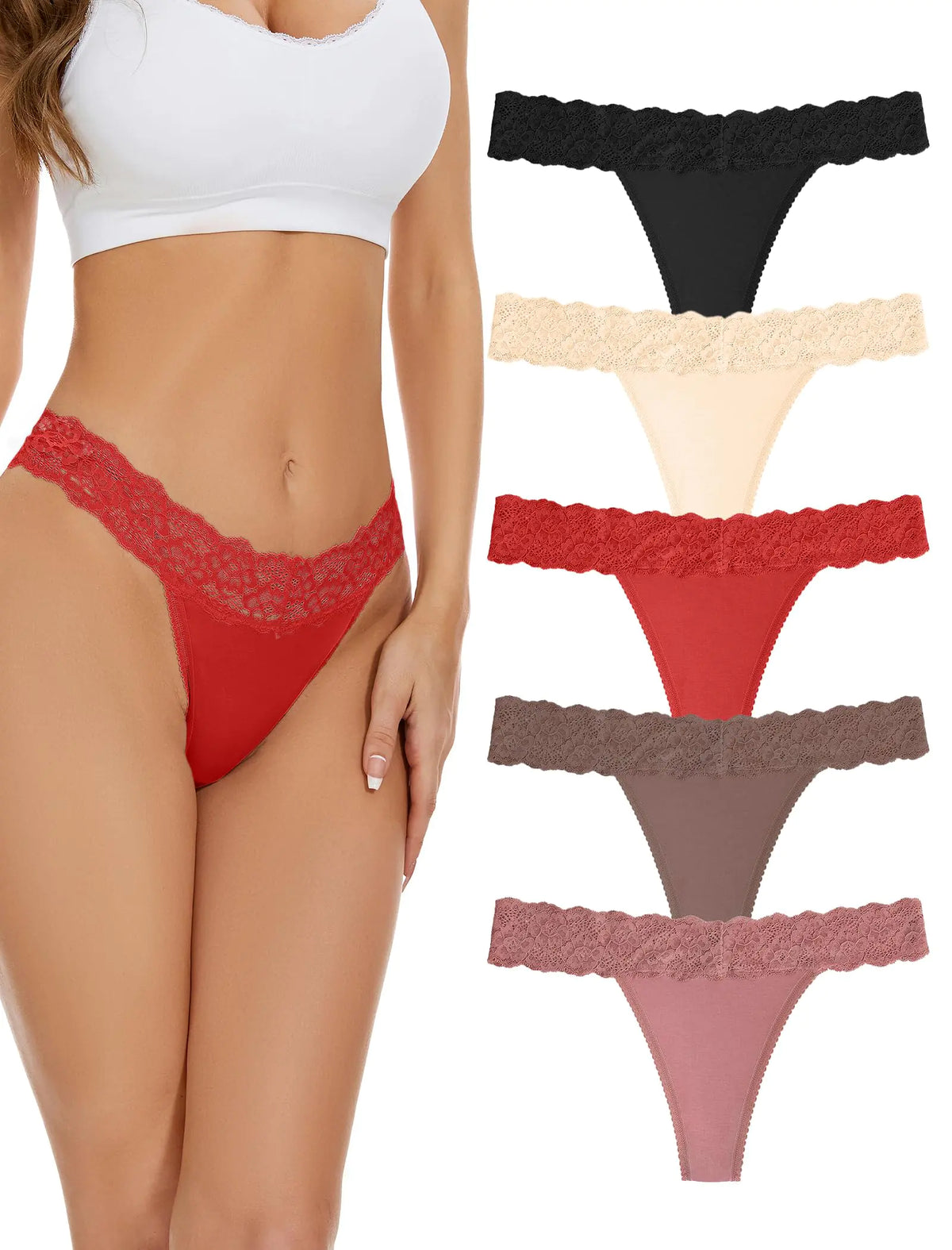 voenxe Seamless Lace Thongs for Women No Show Thong Underwear,Lady Breathable Comfort Panty Soft Laser Cut Undie,Tanga,5-Pack Coffee X-Small Rieworkes