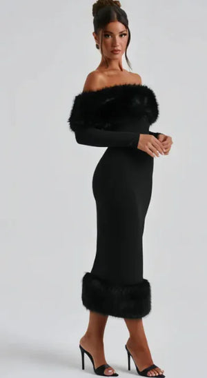 Fur Collar Slim Fit Dress Rieworkes