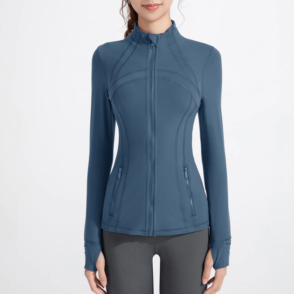 Stand Collar Sports Running Workout Long Sleeve Zipper Jacket for Women Rieworkes