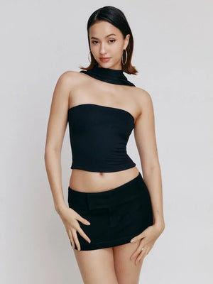 Halter Backless Satin Crop Tops Rieworkes