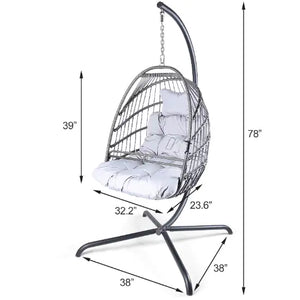 Swing Egg Chair With Stand Indoor And Outdoor Rattan Patio Basket Sling Chair With C-bracket, Patio Wicker Folding Sling Chair Rieworkes