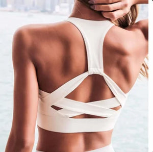 White Strap Push Up Sports Bra: Women's Gym Yoga Athletic Vest Underwear Rieworkes