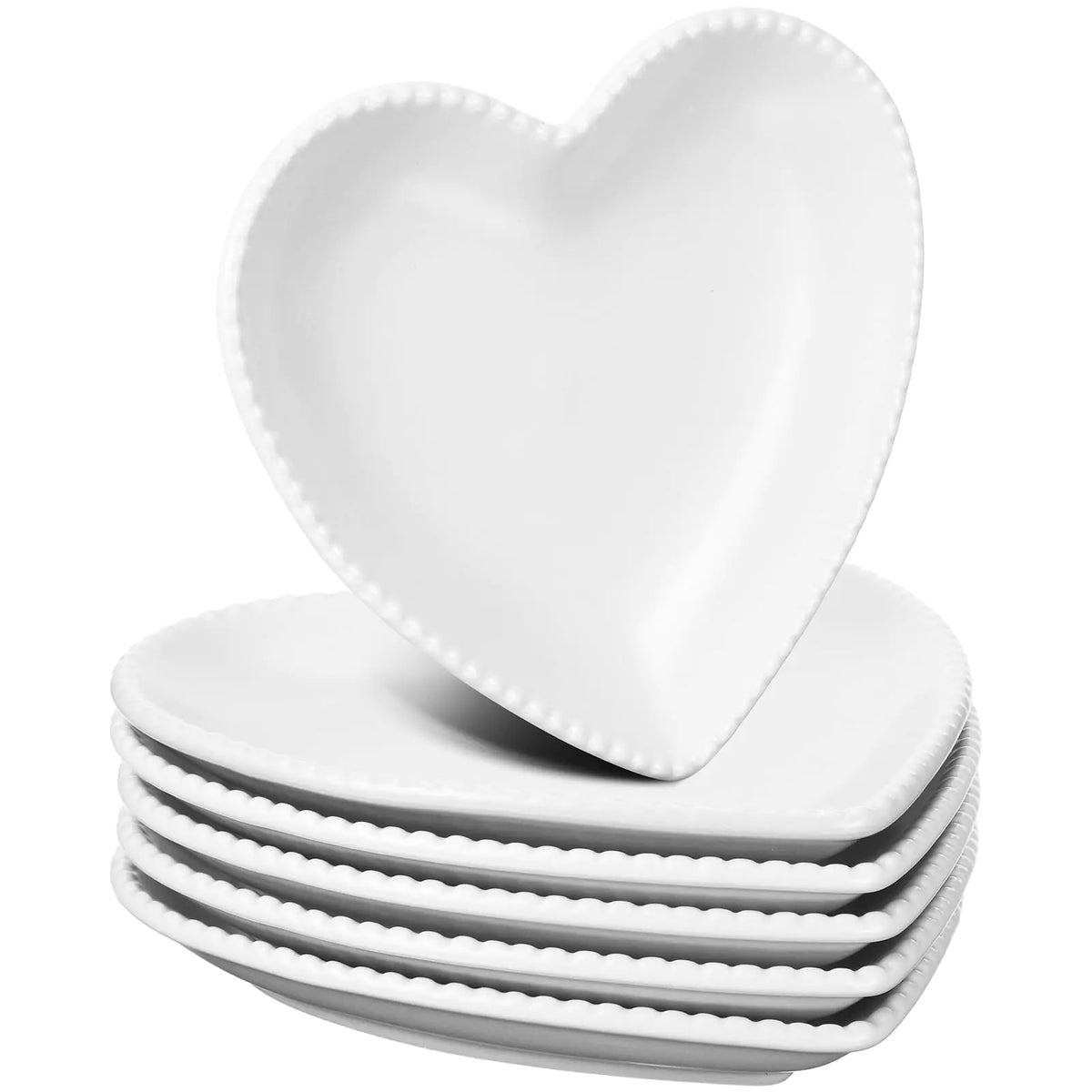 Meanplan Heart Shaped Plates Ceramic Salad Set of 6 Ceramic Graduation Plates Dinner Plate 6.9 Inches Heart Shaped Serving Dish Dessert Plates Elegant for Kitchen Steak Snacks (White6 Pcs) Rieworkes