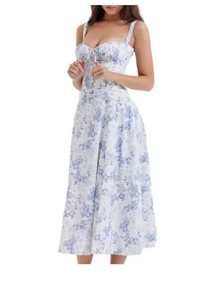 Elegant Midi Dress for Women – Sleeveless Corset Bandeau with Lace-Up and Side Split Hem Rieworkes