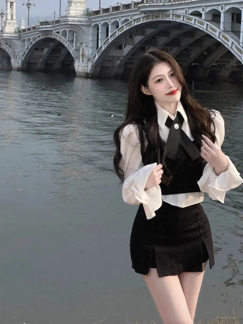 Three-Piece Women's Suit: Shirt, Vest, and Skirt Set Mimarta