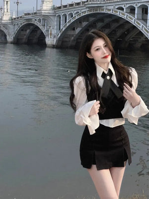 Three-Piece Women's Suit: Shirt, Vest, and Skirt Set Mimarta