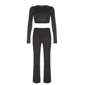 Crop Top and Flare Pants Set Rieworkes