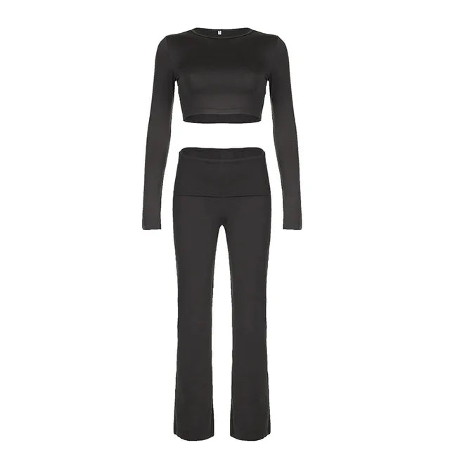 Crop Top and Flare Pants Set Rieworkes