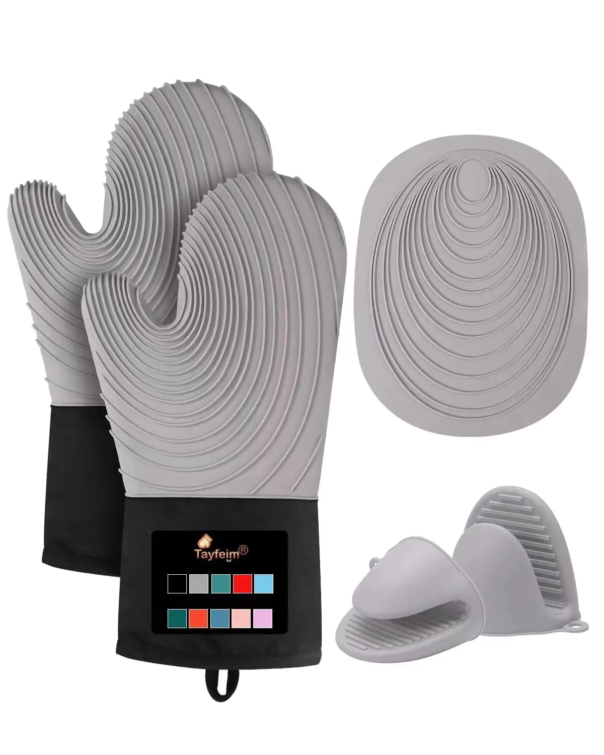 5Pcs Oven Mitts and Pot Holders 500°F High Heat Resistant Silicone Kitchen Oven Mitts Waterproof Non-Slip Easy to Clean Cotton Lined Oven Gloves BPA-Free Oven Mits Set for Baking and Cooking Mimarta