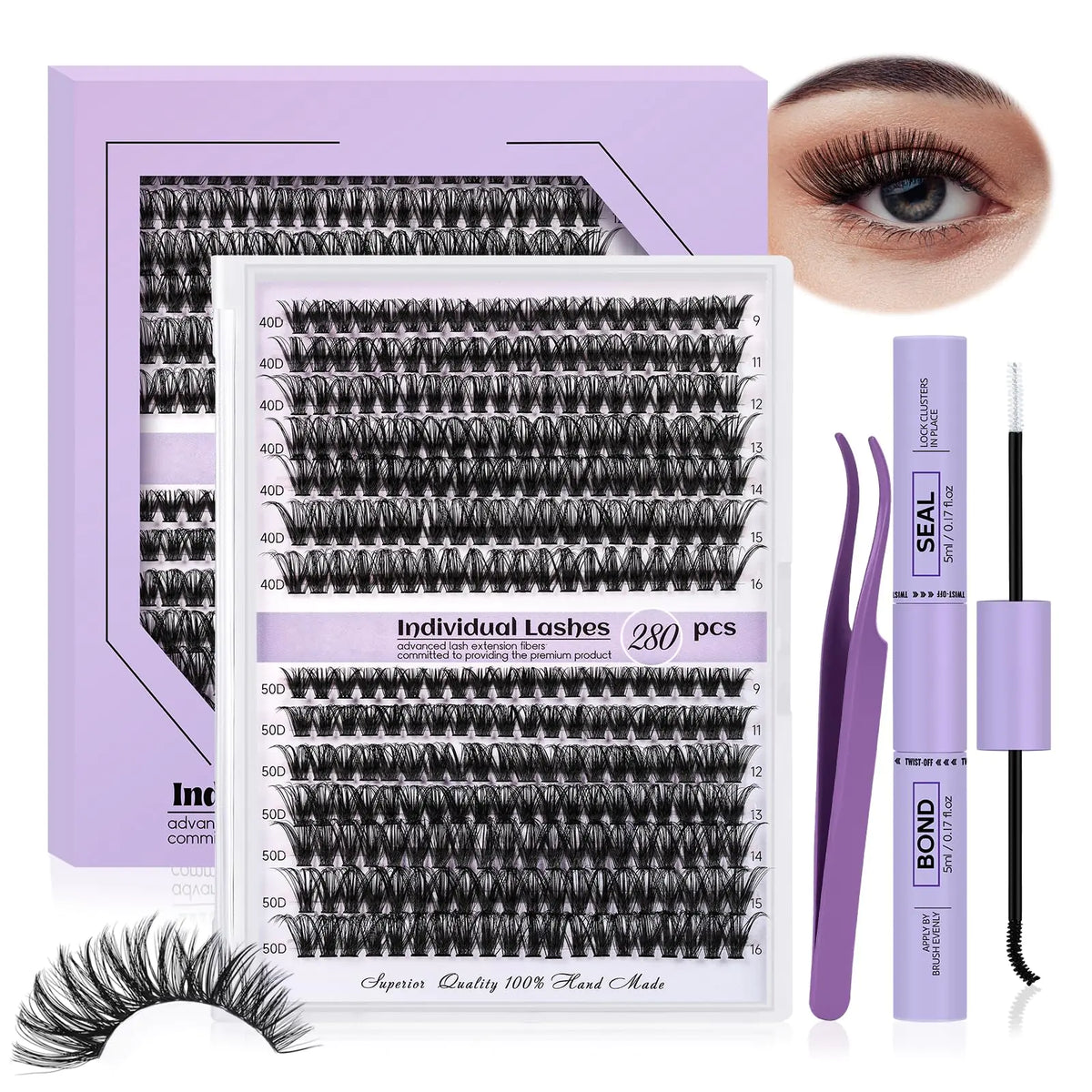 Lash Extension Kit for Beginners 280pcs Eyelash Extension Kit 30D 9-16 Mixed Lash Clusters Kit D Curl Lash Kit with Lash Bond and Seal Individual Lashes Kit DIY (KIT,30D-D-9-16MIX) Lash Cluster Kit-30D-D 9-16MIX Rieworkes
