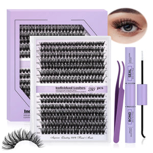 Lash Extension Kit for Beginners 280pcs Eyelash Extension Kit 30D 9-16 Mixed Lash Clusters Kit D Curl Lash Kit with Lash Bond and Seal Individual Lashes Kit DIY (KIT,30D-D-9-16MIX) Lash Cluster Kit-30D-D 9-16MIX Rieworkes
