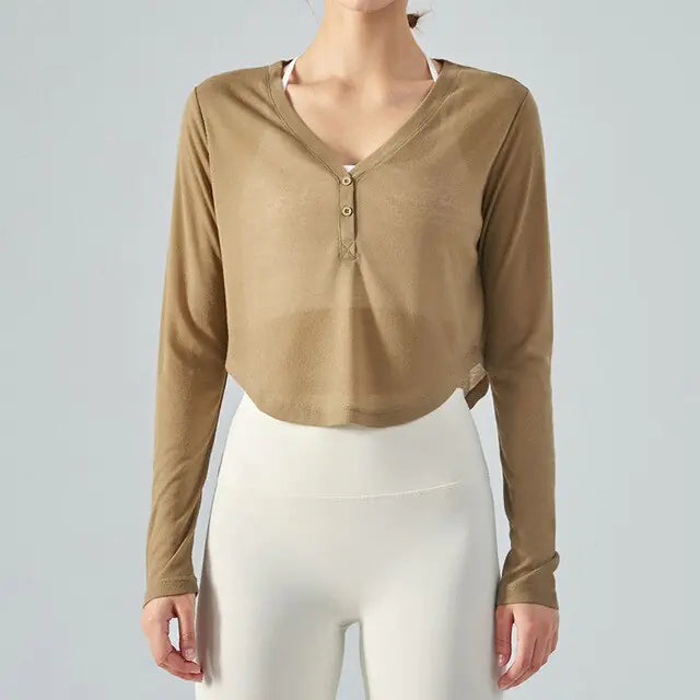 V-Neck Long Sleeve Yoga Top Sports Shirt Rieworkes