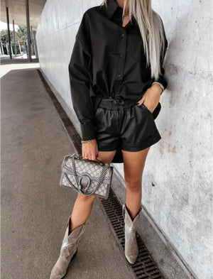 Women's Loose V-Neck Long Sleeve Shirt Dress Mimarta
