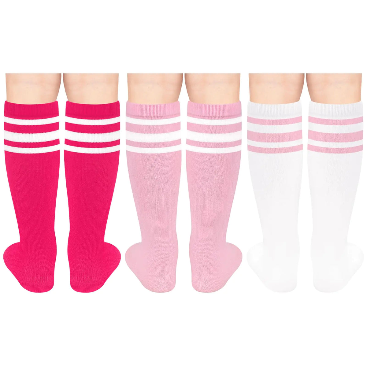 Toddler Soccer Socks Kids Soccer Socks Youth Soccer Socks Kids Baseball Socks Girls Softball Socks Boys Football Socks 6-9 Years 3 Pack Pink/White, Hot Pink/White, White/Pink Rieworkes