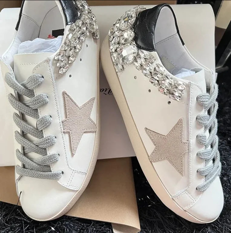 Star Old White Shoes with Diamonds Rieworkes