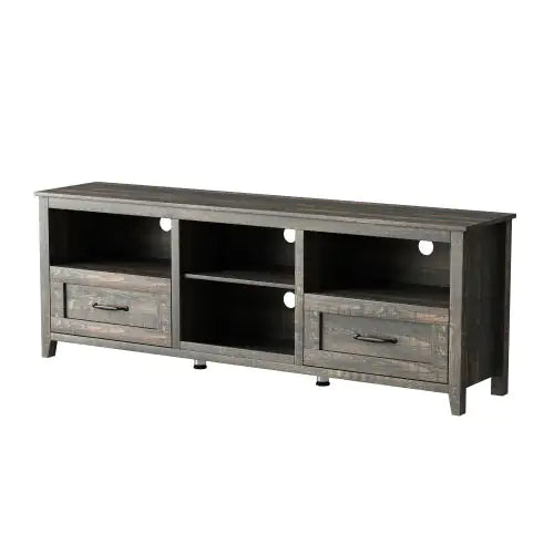 70 Inch Length TV Stand For Living Room And Bedroom, With 2 Drawers And 4 High-Capacity Storage Compartment, Black Pine Rieworkes