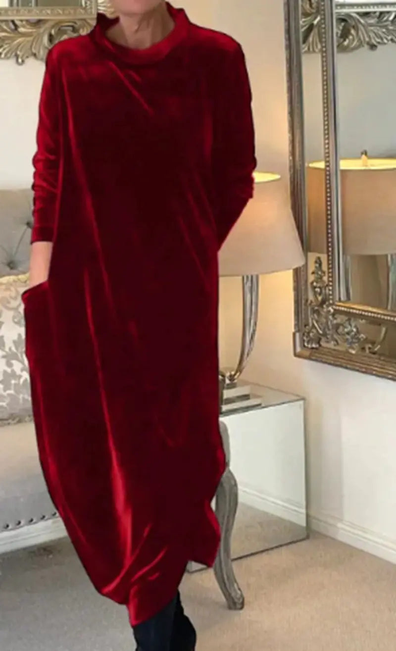 New Women's Long Sleeve Solid Color Round Neck Dress Mimarta