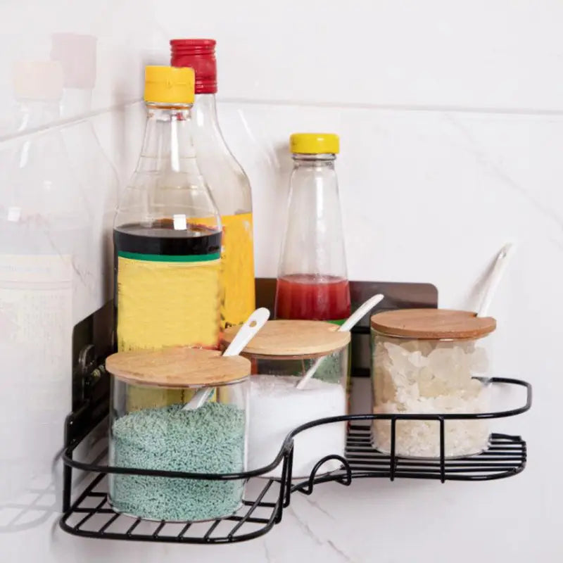 Triangular Wall-Mounted Storage Shelf with Hanging Basket Mimarta