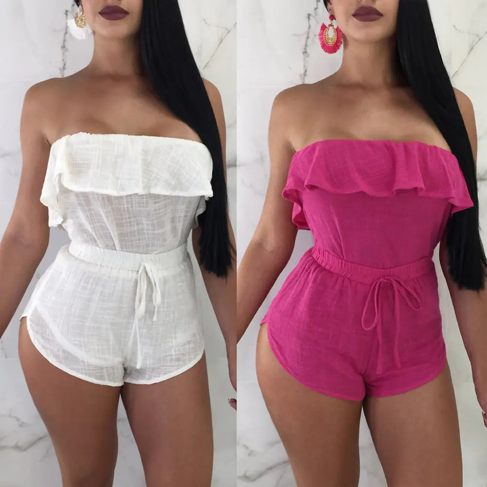 High-Waisted Romper with Large Pockets in Fuchsia Mimarta