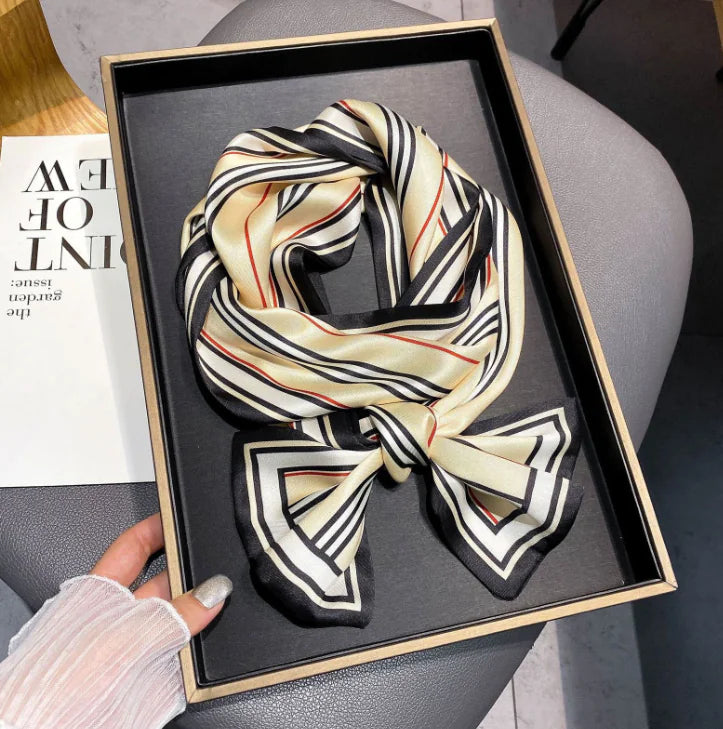 Luxury Plaid Skinny Silk Scarf and Hair Band Set Mimarta