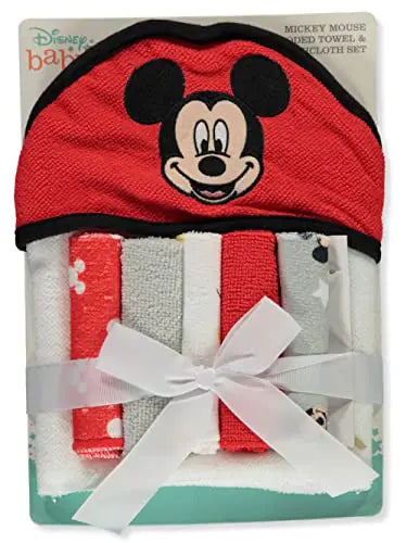 Cudlie Disney Baby Mickey Mouse Happy Face Print (Hooded Towel with 5 Piece Washcloth Set) Mimarta
