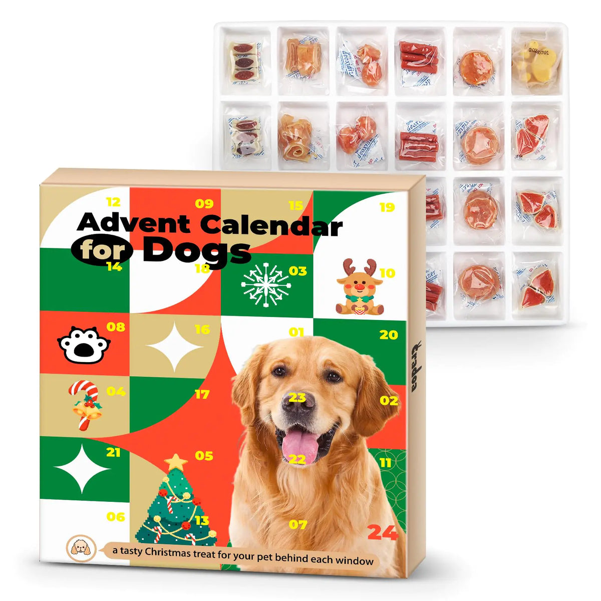 2024 Dog Treats Advent Calendar Advent Calendar for Dogs 24 Tasty Dog Treats for Christmas Whole Meat Treats for All Breeds Puppy Treats Holiday Dog Gift Box for Pets Mimarta