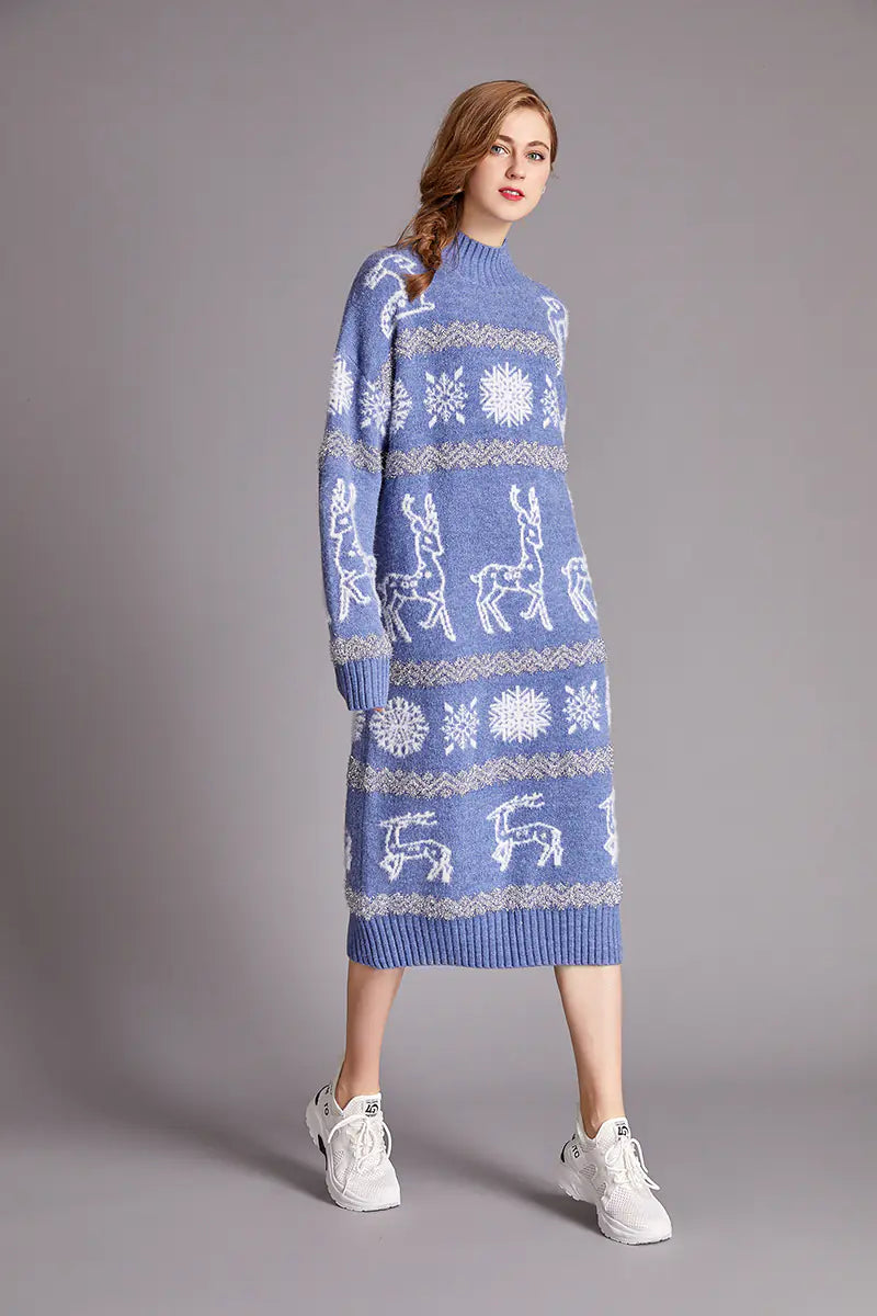 Christmas Reindeer Velvet Sweater Dress for Women Mimarta