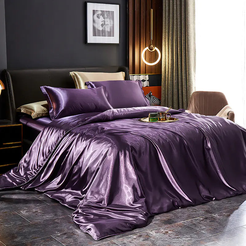 Luxury Silk Bedding Set with Solid Color Duvet Cover Mimarta
