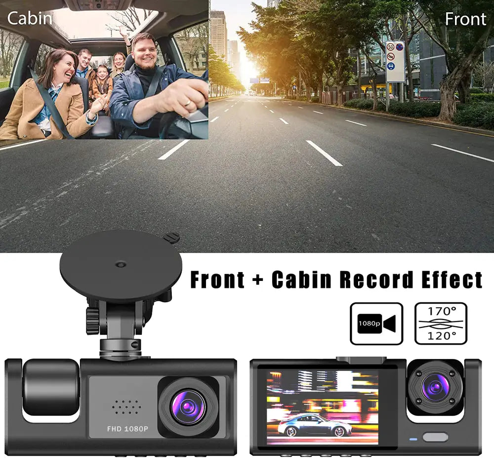 Car Dual Lens Dash Cam HD 1080P Front/Rear/Inside Video Recorder Camera G-Sensor Rieworkes