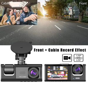 Car Dual Lens Dash Cam HD 1080P Front/Rear/Inside Video Recorder Camera G-Sensor Rieworkes
