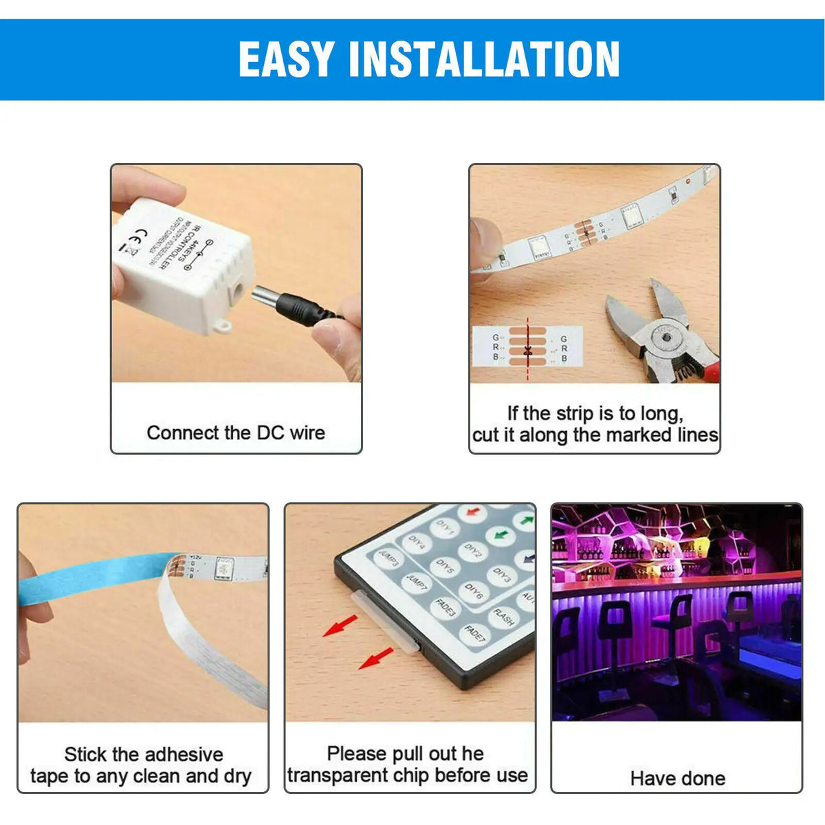 32FT LED SMD Strip Light Flexible 3528 RGB Remote Fairy Lights Room TV Party Bar Rieworkes