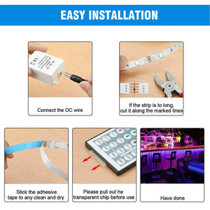 32FT LED SMD Strip Light Flexible 3528 RGB Remote Fairy Lights Room TV Party Bar Rieworkes
