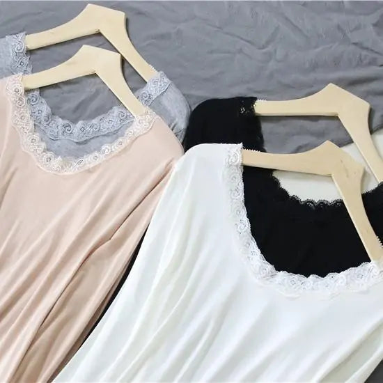Women Lace V-neck Long-sleeved Thermal  Slim Warm Top Rieworkes
