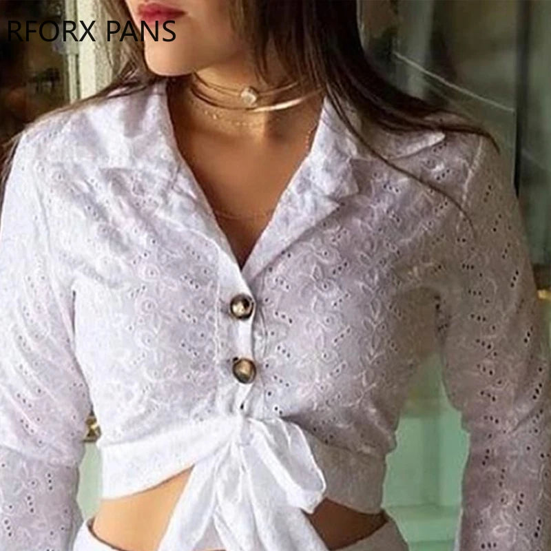 Casual Women’s Broderie Lace Blouse and Shorts Set Mimarta
