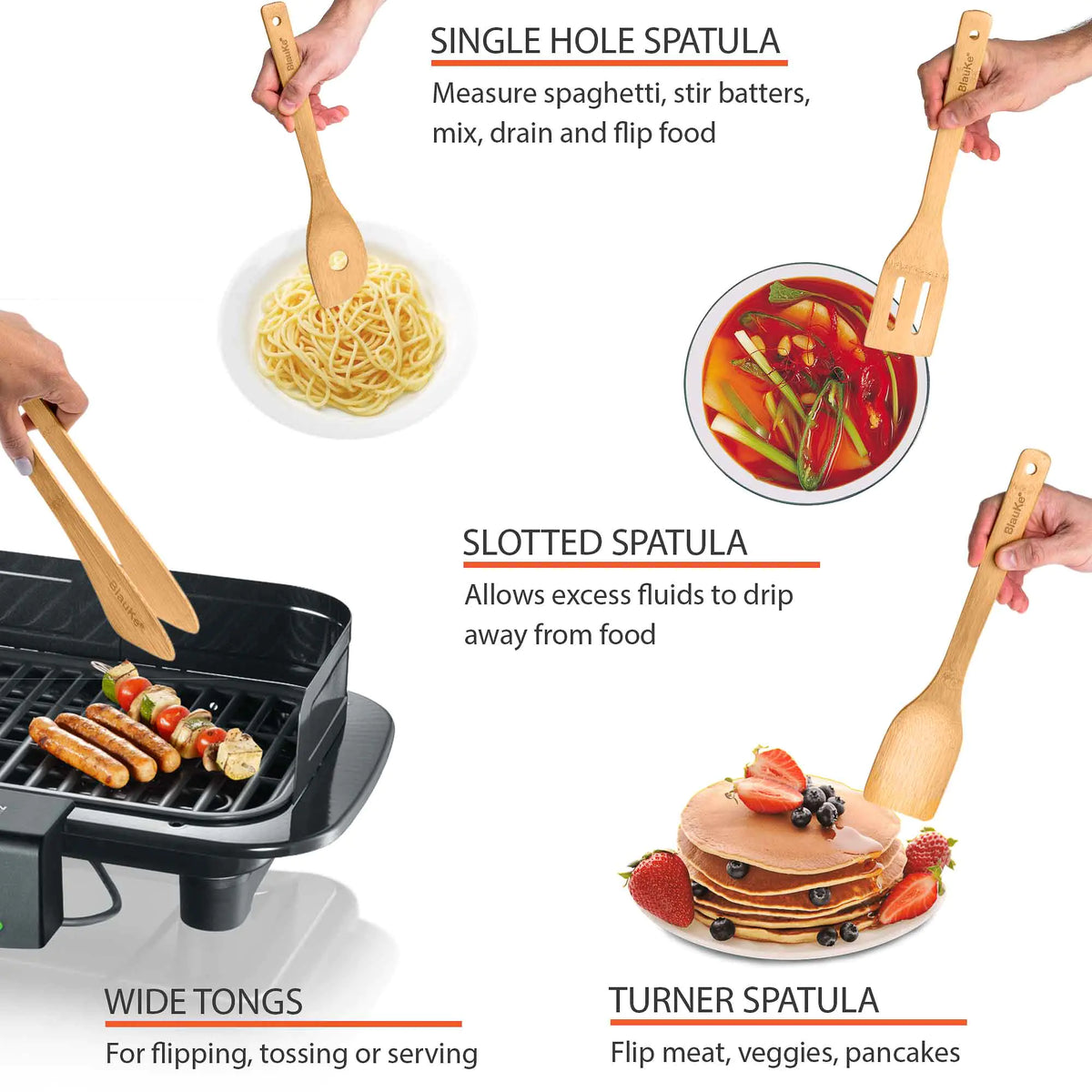 Bamboo Kitchen Utensils Set 8-Pack - Wooden Cooking Utensils for Nonstick Cookware - Wooden Cooking Spoons, Spatulas, Turner, Tongs, Utensil Holder Rieworkes