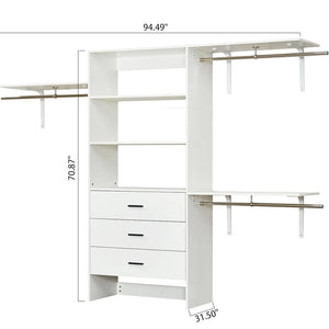 306 Closet Organizer System with Closet Shelves Wall Mounted, White Clothing Racks for Hanging Clothes, Clothes Organizer with Closet Drawers, Wooden Wardrobe Closet System with Hanging Rod Rieworkes