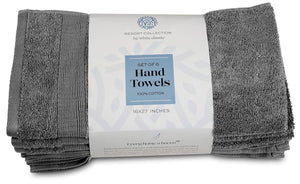 Resort Collection Soft Hand Towels 16x27 in 6 Pack Smoke Grey Luxury Hotel Rieworkes