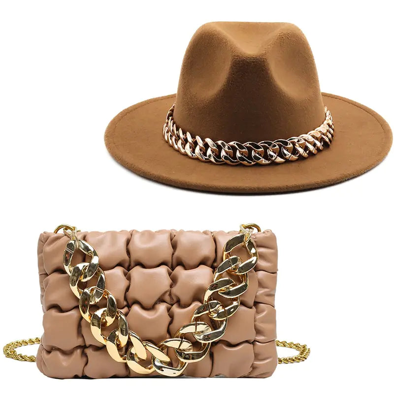 Fedora Hats Women Luxury Accessories Gold Chain Rieworkes