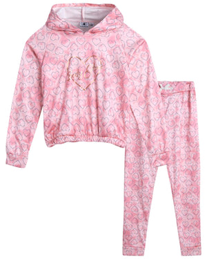 Body Glove Girls Fleece Jog Set - 2 Piece Cozy Fleece Pullover Hoodie and Jogger Sweatpants (Size: 7-12) Size 7 Light Pink Hearts Mimarta