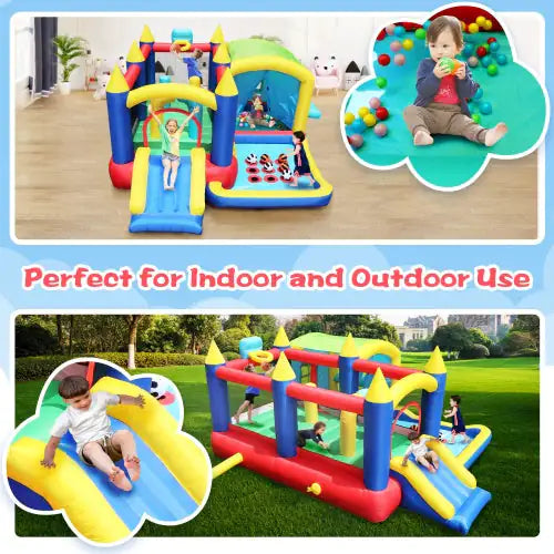 7-in-1 Inflatable Bounce House, Bouncy House With Ball Pit For Kids Indoor And Outdoor Party Family Fun, Obstacles, Toddler Jump Bounce Castle With Ball Pit For Birthday Party Gifts Rieworkes