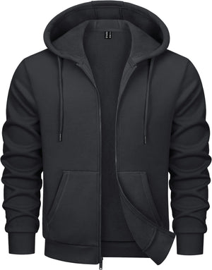 MAGCOMSEN Mens Fleece Jacket with Hood Classic Trendy Thermal Pullover Fleece Lined Sweatshirt Zip Up Hoodies for Men Casual Black M Mimarta