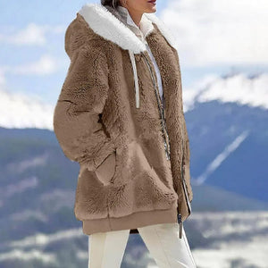 Plush Zipper Coat for Women - Plus Size, Warm and Furry with Long Sleeves Rieworkes