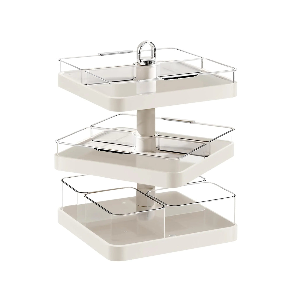 Rotating 3 Tier Serving Tray for Kitchen Decor Tiered Tray Stand with Handles and 8 Removable Compartments Food Serving Tray for Nuts Cupcakes Fruits and Cookies Mimarta
