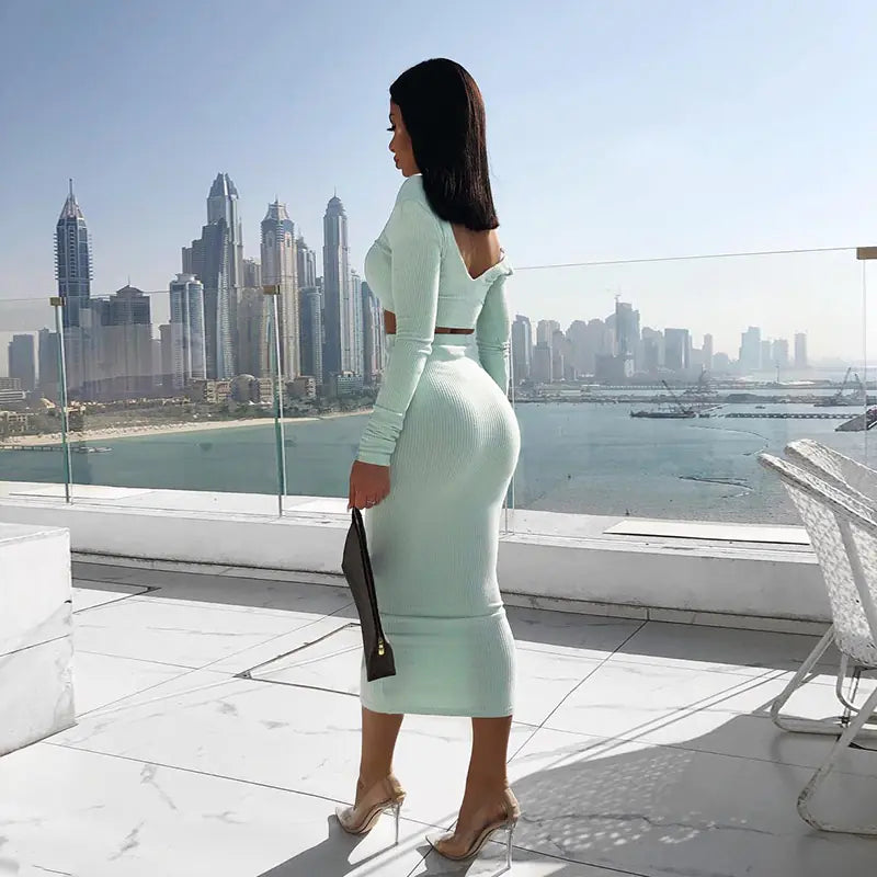 New Women's Cotton Long Sleeve Dress Set for Fall/Winter Mimarta